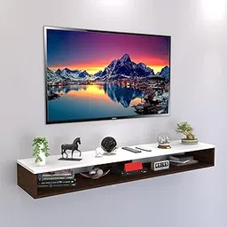 SDM HANDICRAFT Wooden Wall Mounted TV Unit, Cabinet, TV Stand Unit Wall Shelf for Living Room/Engineered Wood TV Entertainment Unit Set Top Box Stand_120 Cm (Wall Nut White)-image-14