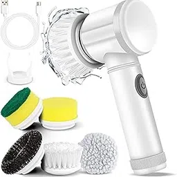 BIGXEN Plastic 5 in 1 Magic Brush Electric Magic Brush Multifunctional Magic Brush with 5 Brush Heads Charging Cord for Home, Kitchen Tiles, Carpet Sink Wash Basin Bath Shower-picture-59