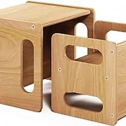 XSOURCE Wooden Montessori Chair and Table Set for Kids (Beige) – Adjustable Learning Stool, Toddler Seat & Activity Table for Playroom and Study-picture-10