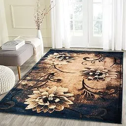 JAUNTY CARPETS Beatiful Floral Design Velvet Touch Carpet For Living Room And Bed Room With 1 Inch Thickness - 5 X 7, Rectangular, Blue image 1