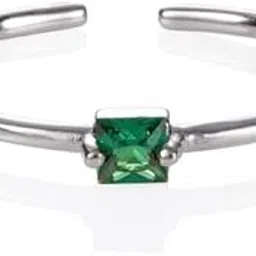 Sterling Silver 925 Emerald Square Open Ring White Gold Plated Girls For Women-picture-55