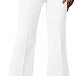 digital shopee Polyster Blend Bootcut Parallel Trouser Pants for Women Regular Fit, Bellbottom Straight Pants for Womens (L, White)-picture-23