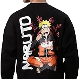 Naruto Printed Loose Fit Black Ploycotton Men's Sweatshirt-image-1