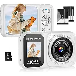 Digital Camera, 4K 64MP Dual Screens Camera, 18X Zoom, Point and Shoot Digital Camera with 64GB TF Card & 2 Batteries, Portable Rechargeable Small Camera for Kids Teens Adult (White)-picture-25