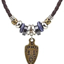 borsgye Bohemian Braided Leather Necklace Men Tribal Hipppie Hand-Woven Prehistoric Ethnic Choker for Women and Men Beaded Ancient Leaf Pendant, Leather, No Gemstone-picture-52