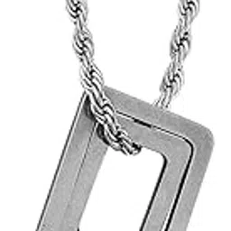 m men style Geometric Double Rectangle Bikers Jewelry Silver Stainless Steel Pendant Necklace Chain For Men And Women LC009394-picture-26