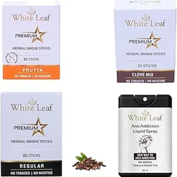 White Leaf Herbals Frutta, Clove & Regular Flavour Cigarette, Tobacco and Nicotine Free Herbal Smoke Sticks Pack of 3 (60 Sticks 20ML Shot)-picture-54