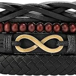 Golden 8 Symbol Infinity Leather Bracelet For Menn-image-6