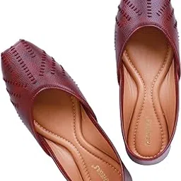 rahegas feel like stunning RAHEGAS Women’s Brown & Cherry Jutti | Stylish Leather Look Ethnic Footwear for Women & Girls | Handcrafted Comfort Design with Soft Cushion Sole-picture-13