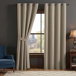 LINENWALAS 100% True Blackout Curtains for Door (7.5 Feet) - Set of 2 | Matte Finish Complete Light Block | Thermal Insulated & Noise Reducing Room Darkening Curtains | UV Protection (Taupe)-image-9