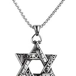 the glitz gallery Star of David Pendant Necklace, Vintage Style Stainless Steel, Religious Jewish Jewelry with Chain-picture-23