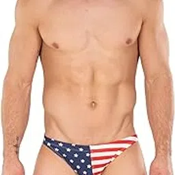 Men s USA Greek Bikini Swimsuit with Contour Pouch by Gary Majdell Sport Navy/Red Stripes Small-image-17