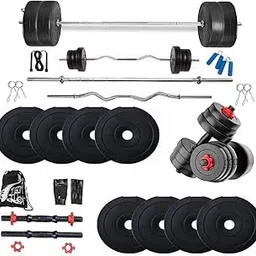 BODYFIT Fitness Stylish Home Gym Combo Set, Weight Plates, 5Ft Straight Rod, 3ft Zig zag + 2 Star Dumbbell Rods, Exercise Set, Dumble Gym Set with Accessories. (20kg Gym Plates)-image-48