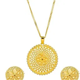 shining jewel - by shivansh Shining Jewel Traditional Gold Plated Large Size Forming One Gram Gold Haram Pendant Necklace Set for Women (SJN_171)-picture-12