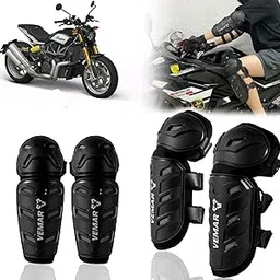 Auto Pearl Motorcycle Knee Shin Guards Elbow Pads, 4 in 1 Monstor Style Knee Shin Safe Protection Armor for Moto Cycling Racing compatible with FTR 1200 (Black, 4Pcs)-picture-50