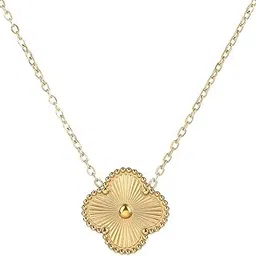 wafilyo Elegant Gold-Plated Sunburst Clover Pendant Necklace with Beaded Border, Delicate Chain image 1