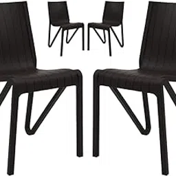 SkyGlamour Supreme Zyleg Plastic Chair | Armless Chair for Dining Room, Home, Cafe, Indoor&Outdoor Use |Color: Wenge; Set of 4 Chairs-image-5
