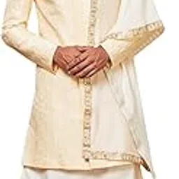 vastramay Men's Silk Blend Jacquard Indo-Western Sherwani with Kurta, Pant Pyjama & Dupatta Weddings & Festival-picture-48