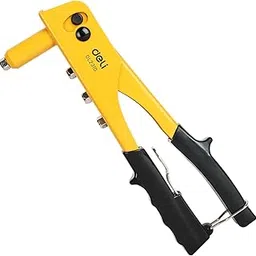 Deli DL2310 10" Hand Rivet Gun Cr-Mo Alloy Steel x cv Construction with 2.4-4.8mm Replaceable Nozzles Ergonomic Heavy Duty Riveter Designed for DIY and Professional Use (1Pc, Yellow and Black)-picture-29