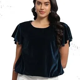 vaararo Party Top for Women | Shiny Velvet Short Sleeves with Ruffles Stylish Outfit Maroon-picture-11