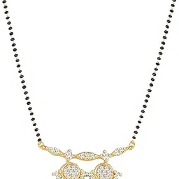 amaal American Diamond Mangalsutra for women stylish 1gm gold mangal sutra short AD CZ Pendant Necklace design jewellery for women nallapusalu chains one gram 18 inch black beads chain golden -38-picture-35