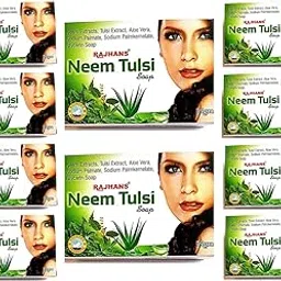 RAJHANS Neem Tulsi Soap/Herbal Bathing Soap for Acne/Neem Tulsi Soap With Aloevera Calendula Cleanses Skin&Prevent Infection/For Hydrated,Supple & Rash Free Skin/For All Skin Type (Pack of 10).-image-13