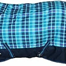 CHALLENGER 66" 600D Horse Turnout Waterproof Breathable Ripstop 300 GMS Polyfill Horse Winter Blanket Coat Cover Turquoise Plaid Elastic Leg Straps Tail Flap 21EE03-picture-31