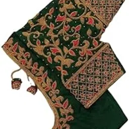 Maggam aari hand made heavy work blouse piece green- 1 meter unstriched-picture-16