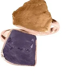 gempro Certified Natural Raw Amethyst and Citrine Gemstones Adjustable Ring for Women (Free Size)-picture-56