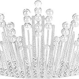peora Cubic Zirconia & Pearl Studded Princess Tiara Crown for Girls & Women Birthday Gift Hair Accessories-picture-22