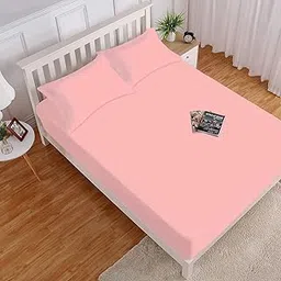 HOKIPO Cotton Feel Brushed Microfiber Fitted Elastic Bedsheet for Single Bed with 1 Pillow Case, (Majestic, Pink, 36 * 78 Inches) (AR-4708-PNK)-picture-53