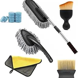 Sellzie 6 Pcs Car Cleaning Kit | Professional Auto Detailing Set with Microfiber Duster Extendable Mop | Triangle Handheld Brush | Microfiber Cloth | Dust Brushes | Wiper Fluid Cleaning Tablets-picture-29