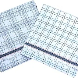 retro brand RETRO 100% Pure Cotton White Checkered Lungi For Men / 2.00 Meter Lungi Length/Pack Of Two Lungis-picture-35