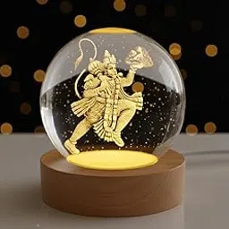 3D Lord Hanuman Ji Crystal Ball Night Lamp,Creative Engraved Crystal Ball Night Light, USB Table LED Wooden for Home Office Decoration Birthday Gift Adults (Warm White)-picture-18