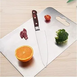 COOKVITA Stainless Steel Chopping Board for Kitchen | Multipurpose Countertop | Non-Slip | Rust-Proof | Round Edge | Fruits, Vegetables, Meat, Fish Cutting Board Platform (31 X 21 - Regular)-picture-11