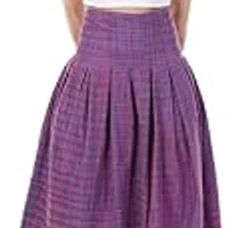 fabbit Vintage High-Waist Pleated Midi Skirt for Women Purple & Pink Plaid Elegance-picture-29