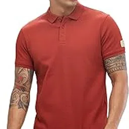 spykar Red Slim Fit Cotton Half Sleeve Pollo Collor Tshirt for Men-picture-17