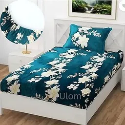 ULOM Soft Fur Bed Sheet with 1 Pillow Cover | Woollen Feel Bedsheet | All Side Elastic Premium Winter Single Bed Fitted Bedsheet (Size - 72 x 48 Inches (Fits up to 8 Inch) (Green Flower)-image-43