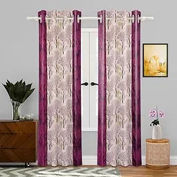 Homestic Pack of 3 Decorative Door Curtains 7 Feet for Home & Living Room with Eyelet Rings | Aesthetic Pardaa & Door Decoration Sheet Curtain | Tree Print - Purple & Beige-picture-17