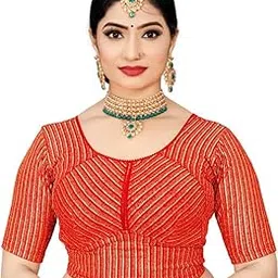 Latest Katori Design Golden Foil Printed Designer Blouse Stretchable Readymade Saree Blouses for Women Trendy Blouse Special for Festival-image-29
