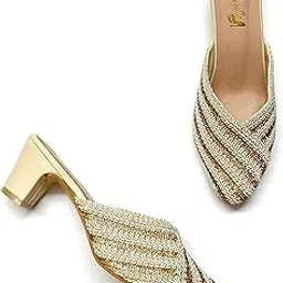 case buffalo Women's & Girl's Party Ethnic Block Heels Mules Sandal(EW-002) image 1