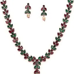sasitrends Traditional Leaf Design German Silver Oxidized Stone Necklace Jewellery Set for Women and Girls-picture-40