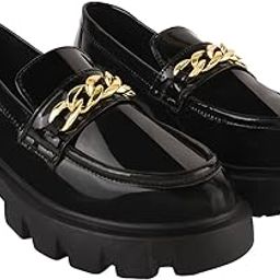 shoetopia Smart Casual Chain Detailed Loafers for Women & Girls-picture-0