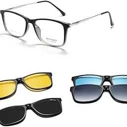 grey jack TR90 Rectangle Clip on Sunglasses with 4PCS Magnetic Lens,Classic Full Rim Spectacle Frame with Spring Hinge for Myopic Men Women 6084-picture-50