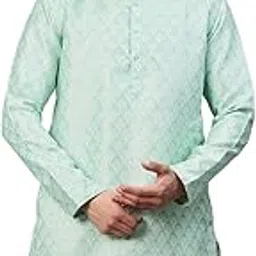 luxrio Men's Silk Blend Jacquard Self Embroidered Textured Ethinc Motifs Traditional Long Kurta Full Sleeves-picture-12