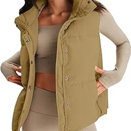 mirol Women's Sleeveless Cropped Puffer Vest Zip Up Stand Collar Button Down Winter Crop Jackets Outwear Vest with Pockets-picture-32