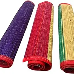 generic Patitpavan Natural Grass Prayer Mat, Traditional Kusha Aasan Set of 3, 43x56 cm, Red Border-picture-13
