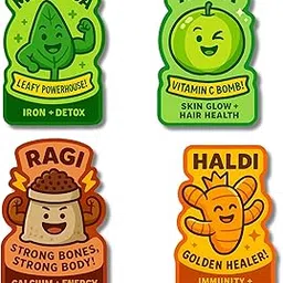 REGALOCASILA Superfood Fridge Magnets – 4-Pack Ayurveda-Inspired Magnet Set with Amla, Moringa, Ragi & Haldi – Strong Magnetic Decor for Fridge, Metal Almirah, Wellness Kitchen, Kids Learning-picture-56