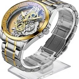 Luxury Skeleton Automatic Mechanical Watch for Men – Gold & Silver Stainless Steel Strap 1 Pcs-picture-43