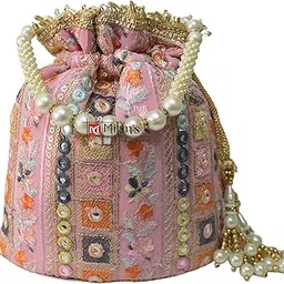 milan's creation MultiColor Embroidery Potli Bag With Pearl Handle & Tassel Wedding Trendy Purse Women’s Handbag-picture-34